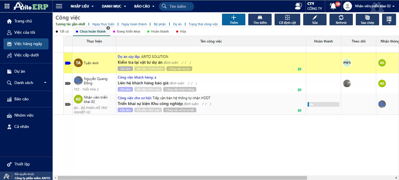 phần mềm quản lý công việc Arito Work Management