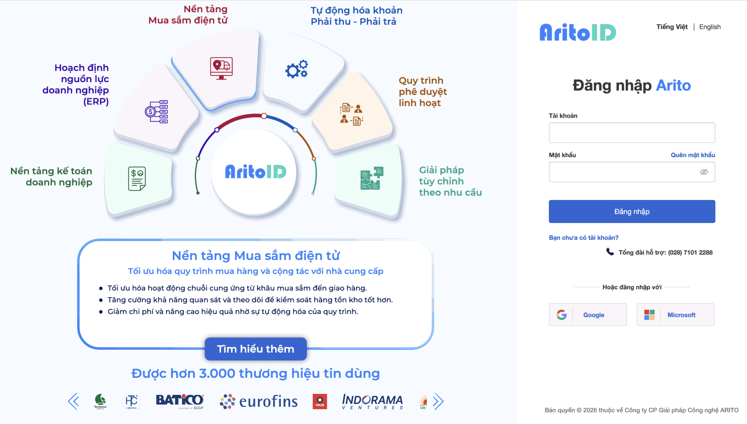 Giao diện đăng nhập ERP