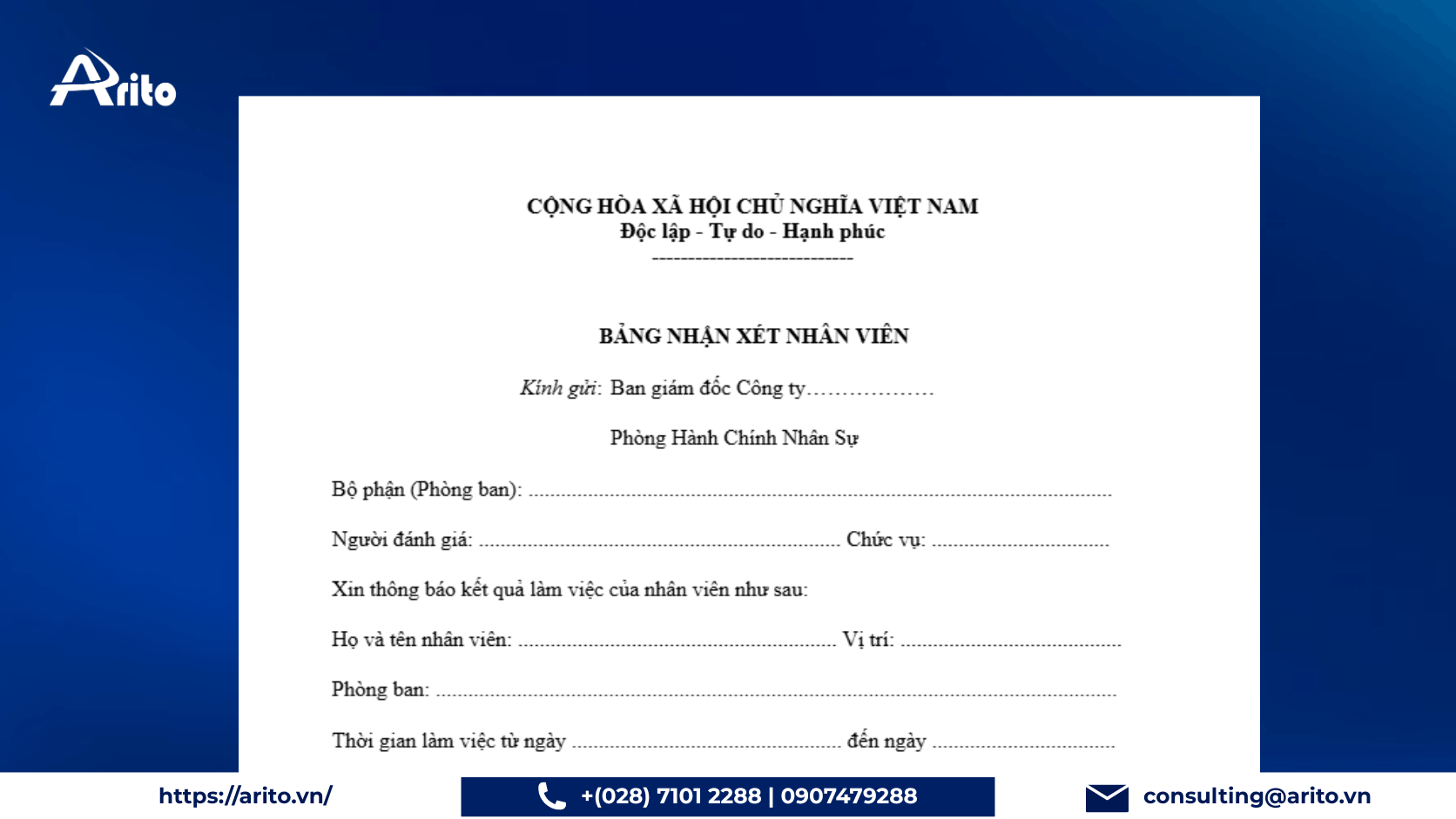Mẫu đánh giá nhân viên cuối năm