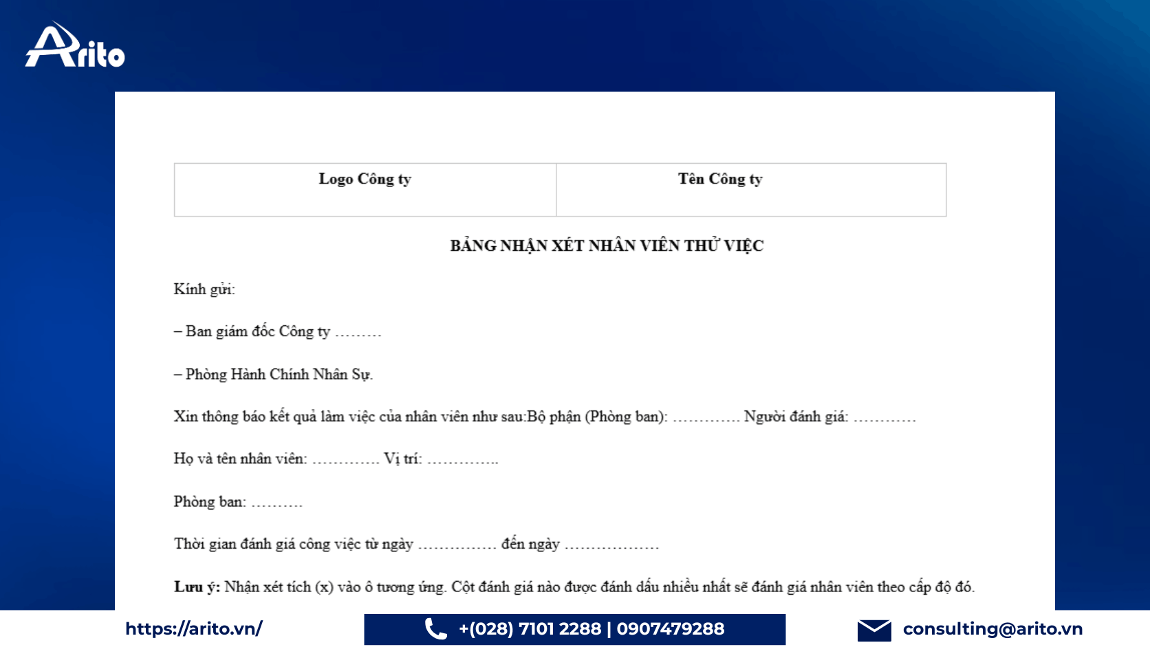 Mẫu đánh giá nhân viên thử việc