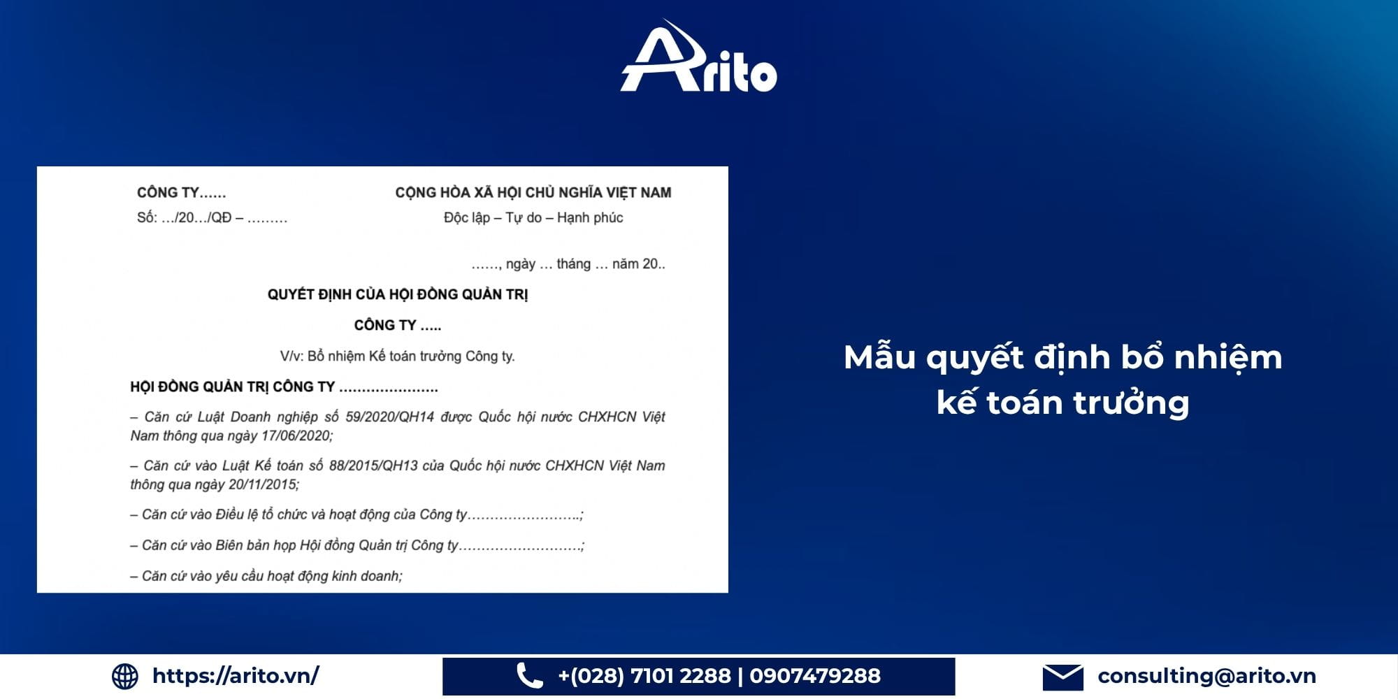 Mẫu quyết định bổ nhiệm kế toán trưởng