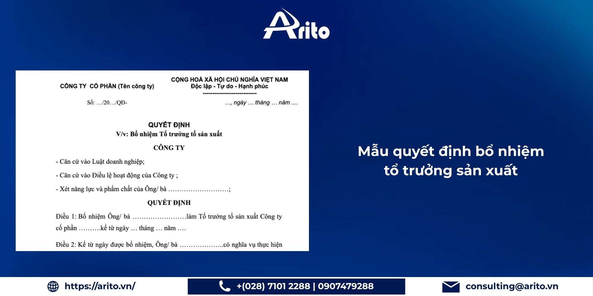 Mẫu quyết định bổ nhiệm tổ trưởng sản xuất