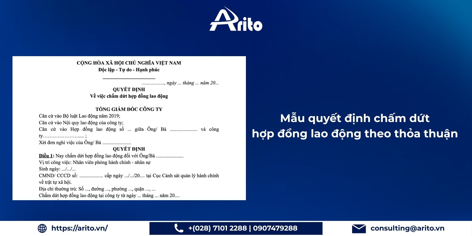 Mẫu quyết định chấm dứt hợp đồng lao động theo thỏa thuận