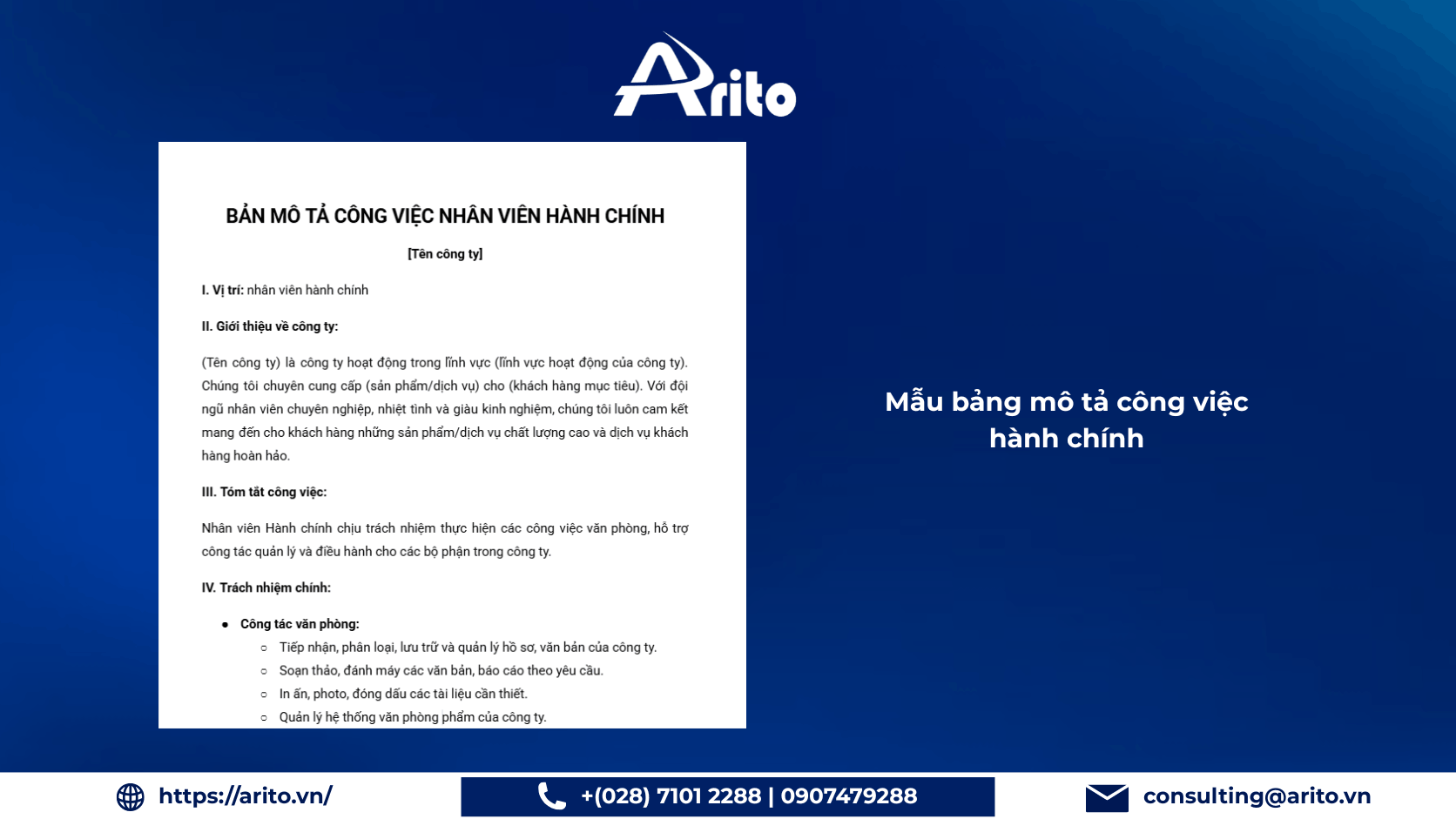 Mẫu bảng mô tả công việc nhân viên hành chính