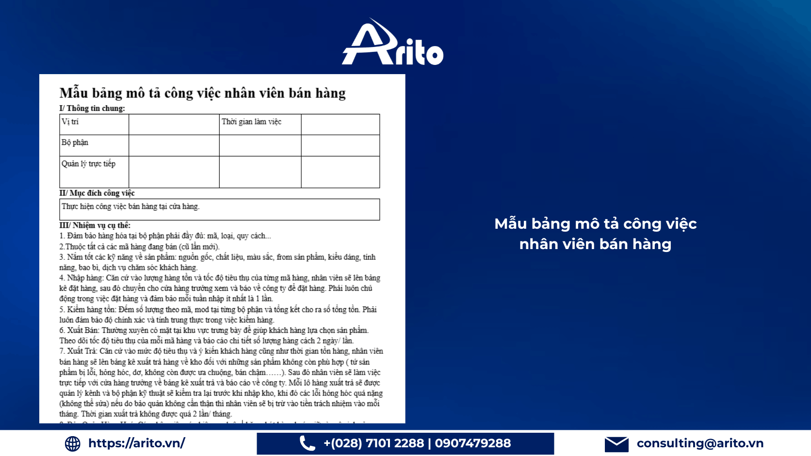 Mẫu bảng mô tả công việc nhân viên bán hàng