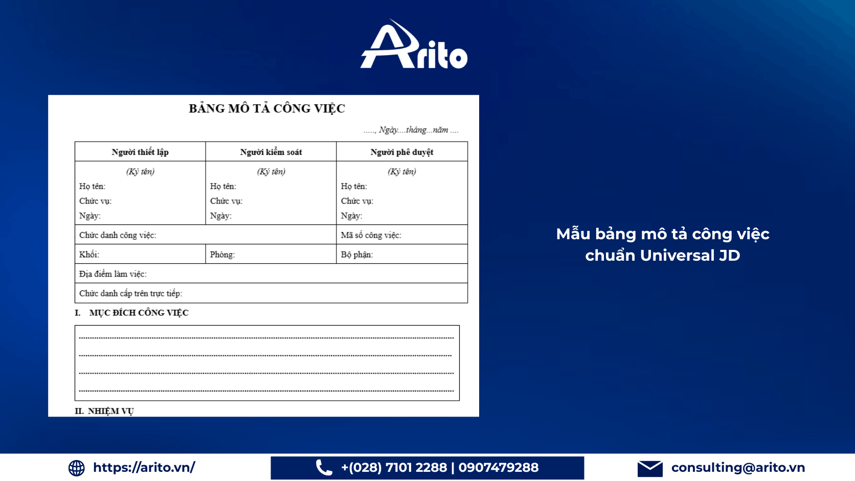 Mẫu bảng mô tả công việc chuẩn Universal JD
