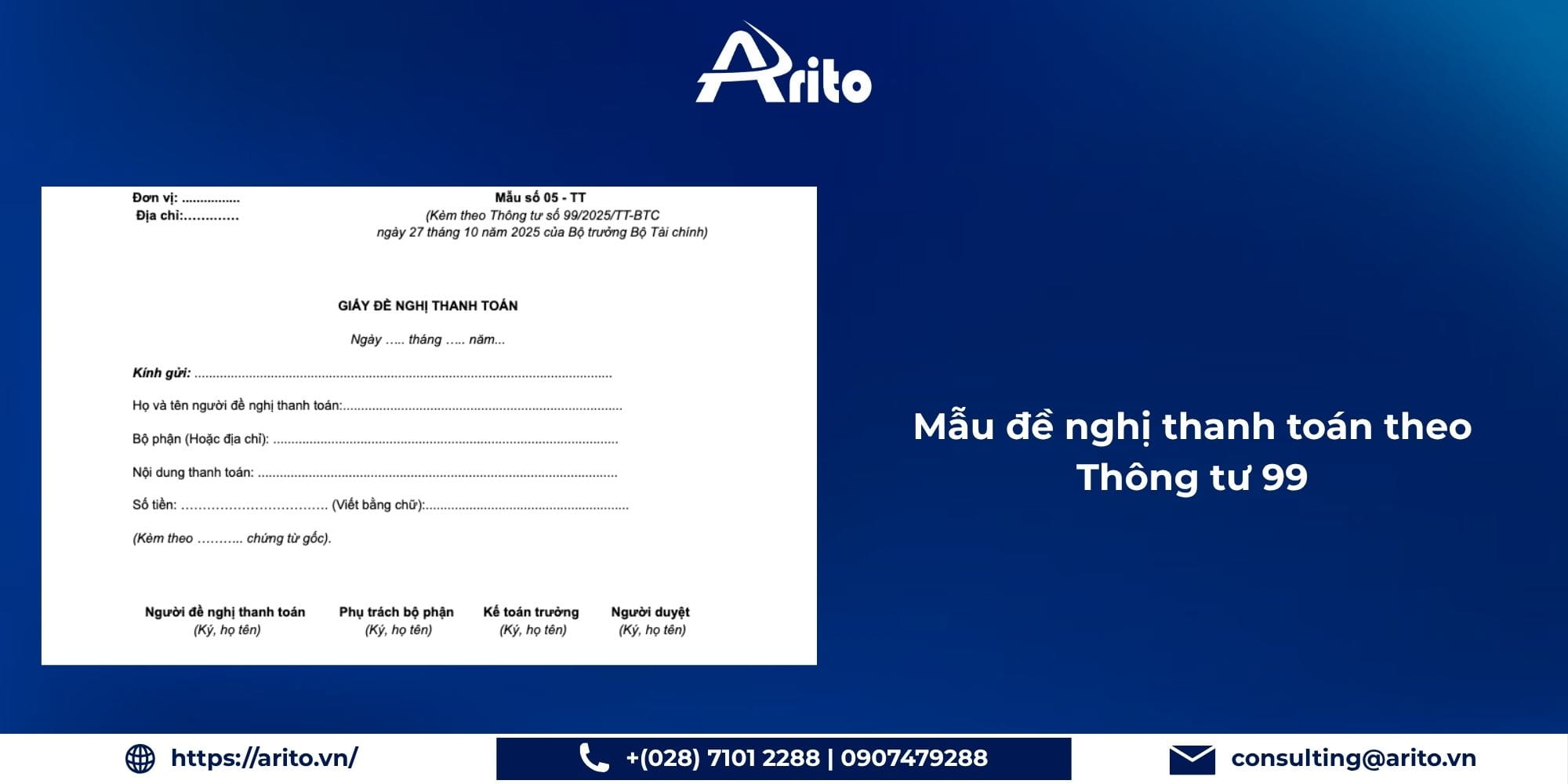 Mẫu đề nghị thanh toán theo Thông tư 99