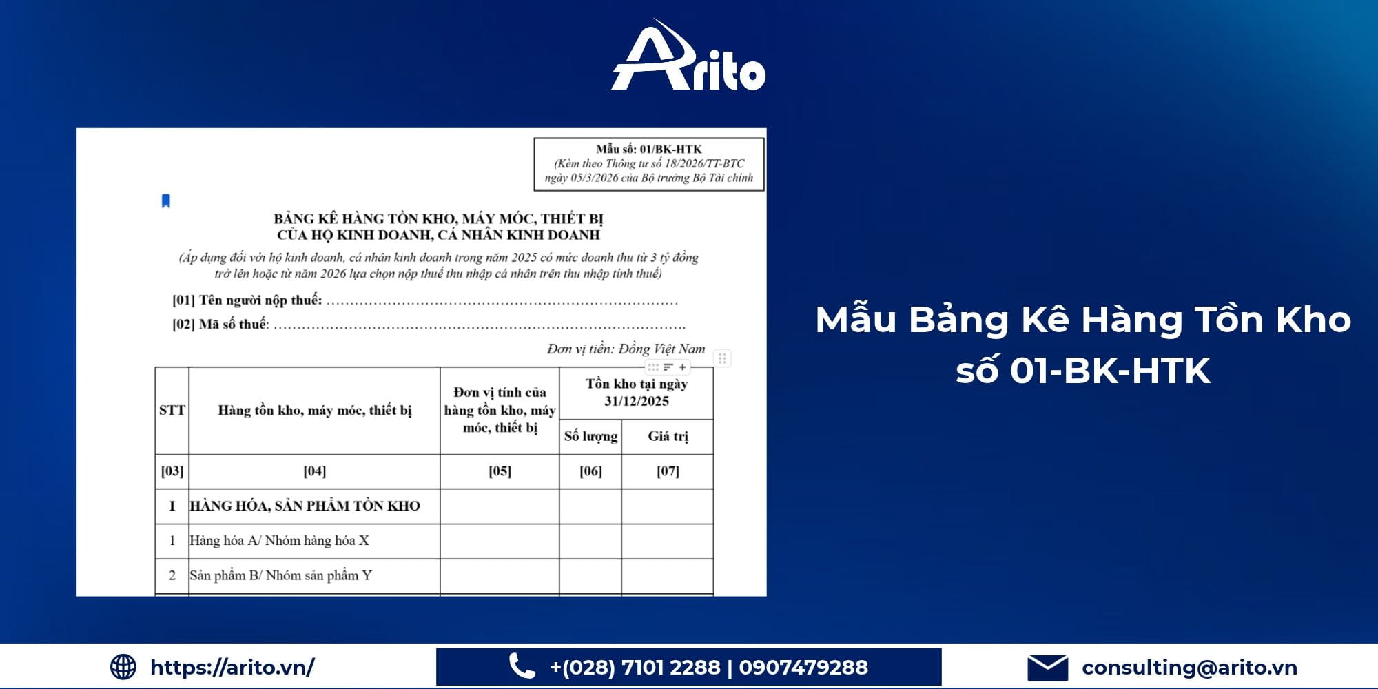 Mẫu bảng kê hàng tồn kho 01/BK-HTK